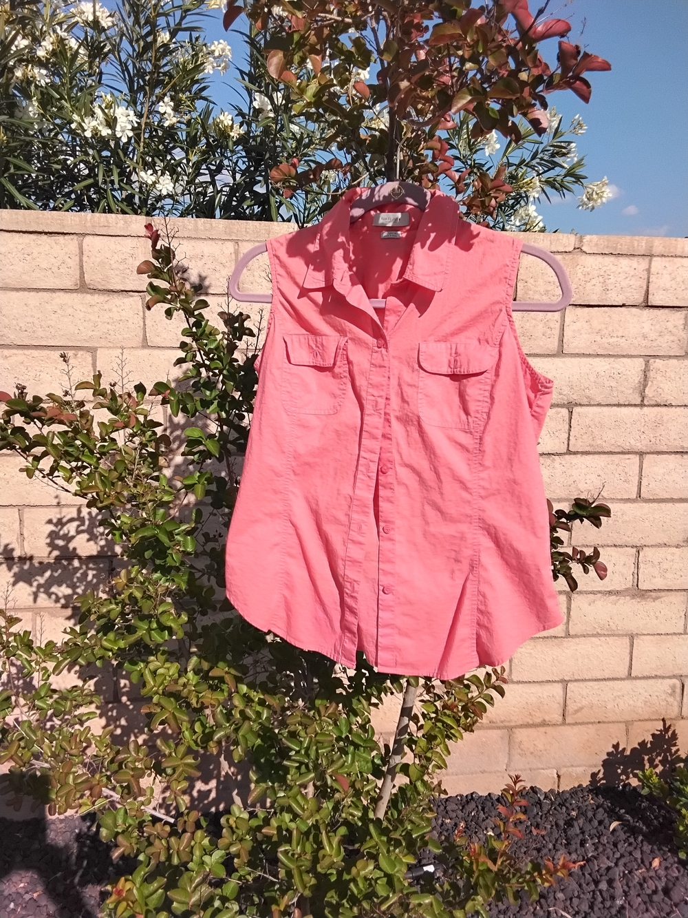 Van Heusen Coral Pink Sleeveless Button-Down Shirt